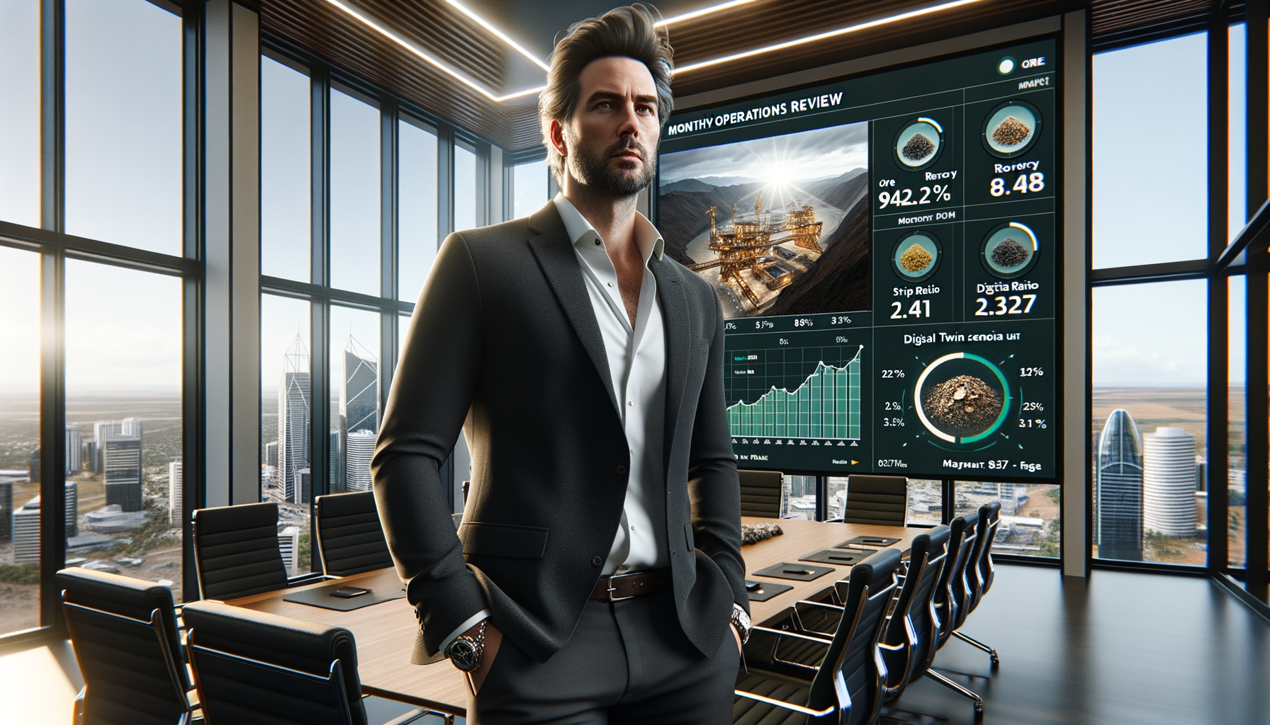 Mine Manager Reviewing Yield Performance Dashboard